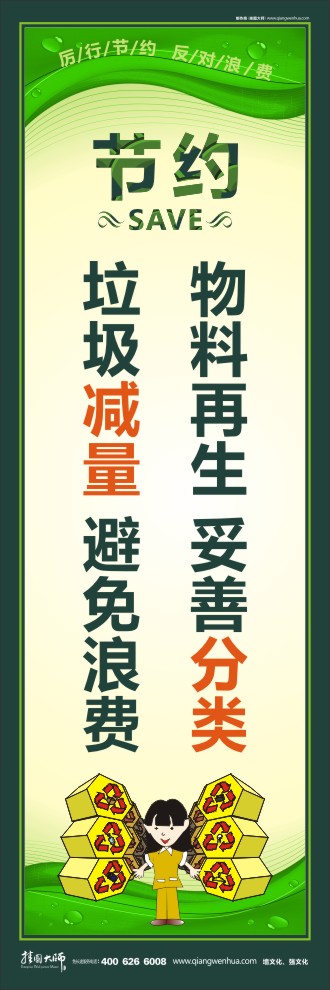 物料再生 妥善分類 垃圾減量 避免浪費(fèi) 關(guān)于節(jié)約能源的標(biāo)語(yǔ)